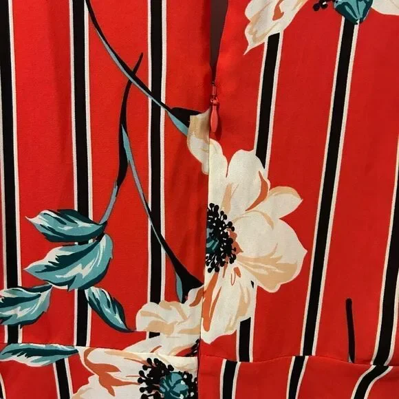 Express Women Dress small Red Floral Long Sleeve Mini Surplice wrap Lined fairy - Picture 11 of 13